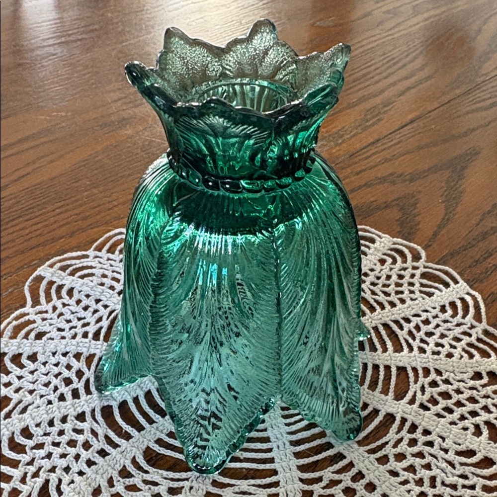 Vintage Fenton Glass Sea Mist Green Two Way Candle Holder - Picture 2 of 7